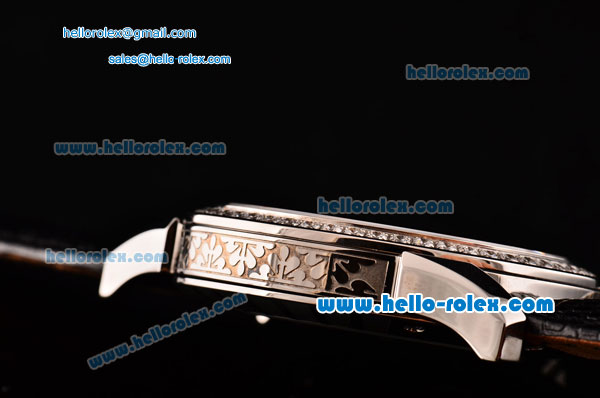 Patek Philippe Calatrava Swiss ETA 2836 Automatic Steel Case Diamond Bezel and Black Leather Strap White Dial with Stick Markers - Click Image to Close